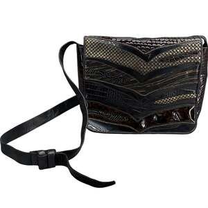 Sharif Black Patchwork Leather Adjustable Strap Messenger Shoulder Bag Purse